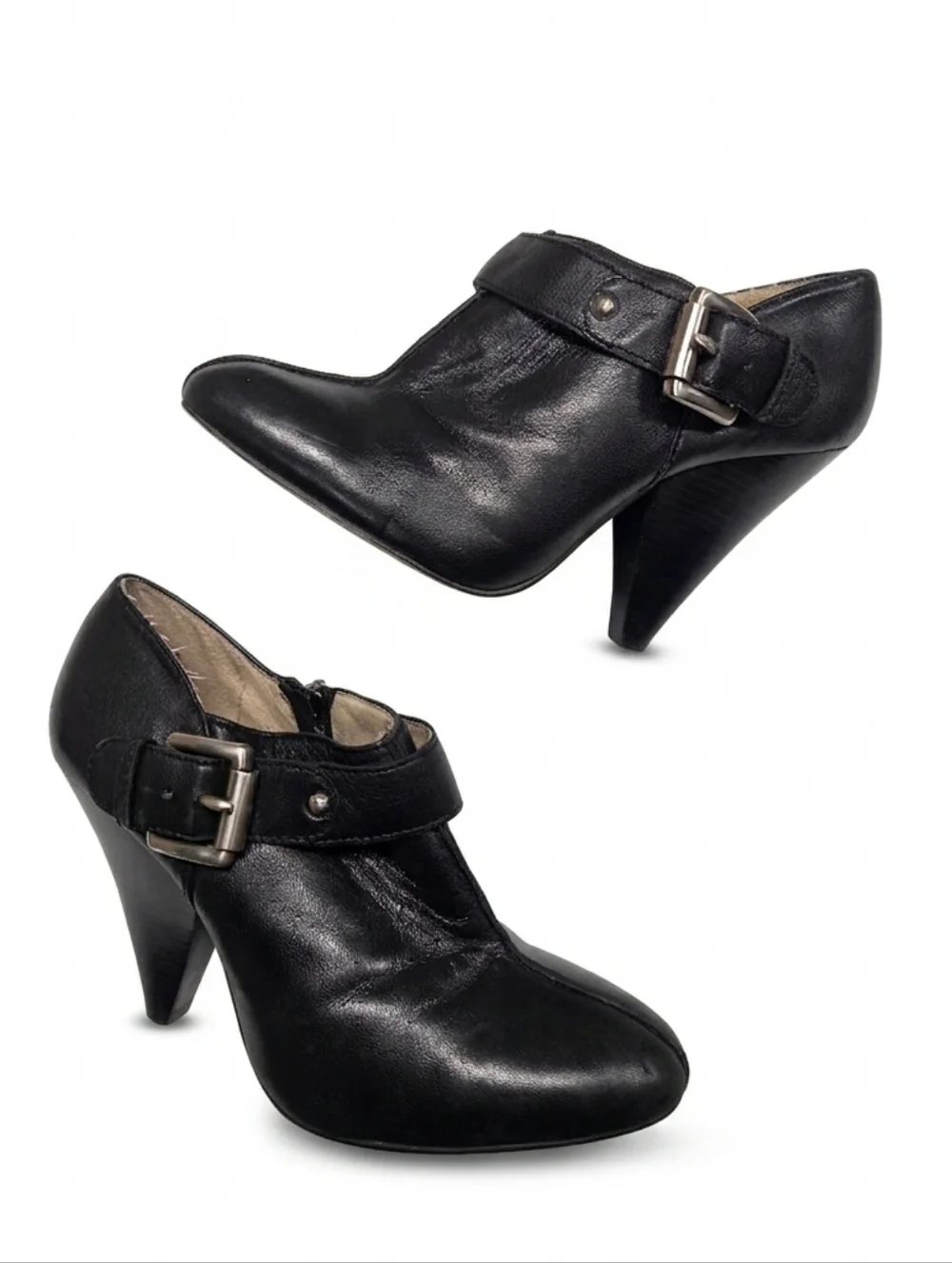 MICHAEL KORS WOMEN'S BLACK LEATHER SIDE ZIP HEELED ANKLE BOOTIES SIZE 7